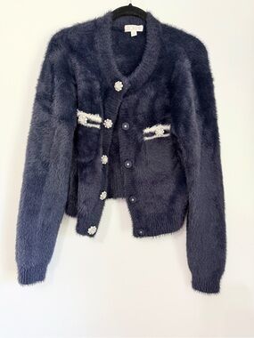 J. Crew Sweater Lady Jacket in Brushed Yarn Navy medium formal fancy girly